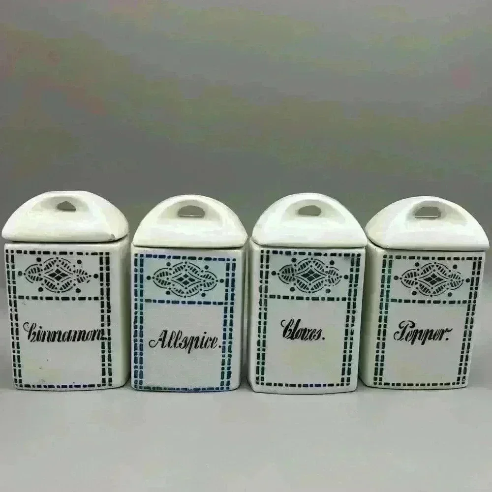 Set Of 4 Antique Moskau Vintage Made In Germany Porcelain Spices Jars